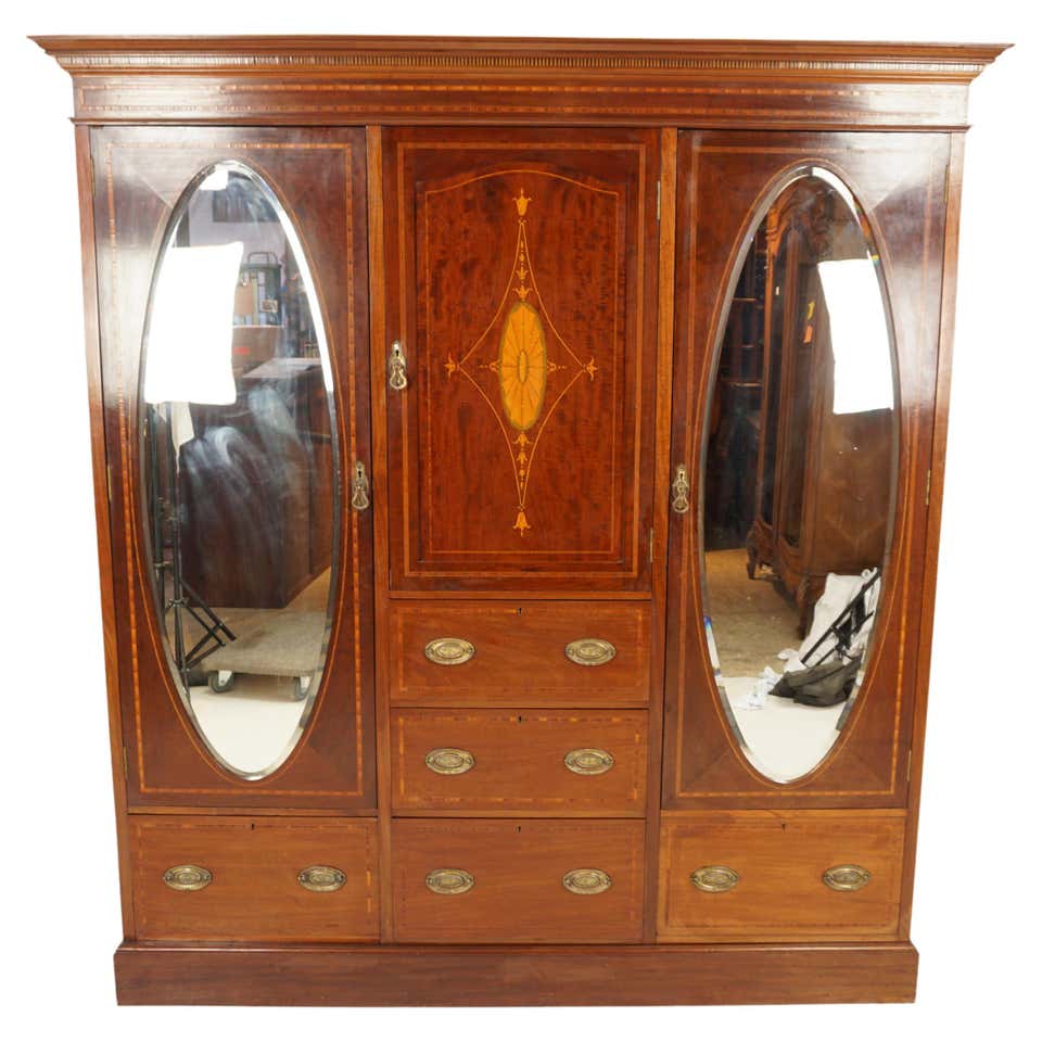 Large Antique Scottish Victorian Three-Door Walnut Armoire, Wardrobe ...