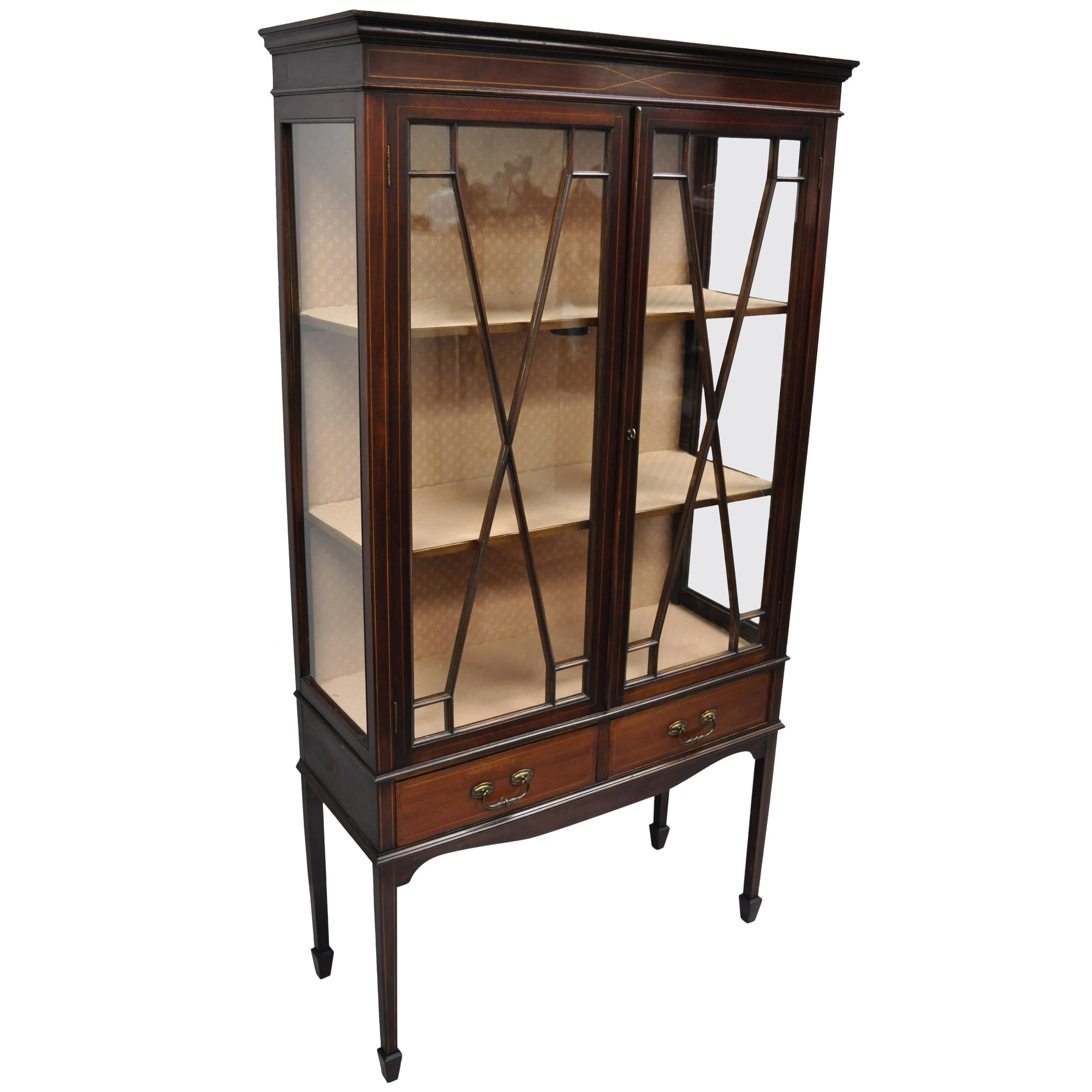 Antique Edwardian Mahogany Inlaid China Cabinet Two-Door Curio Bookcase  Display at 1stDibs | edwardian china cabinet, beige china cabinet, using a  china cabinet as a bookcase