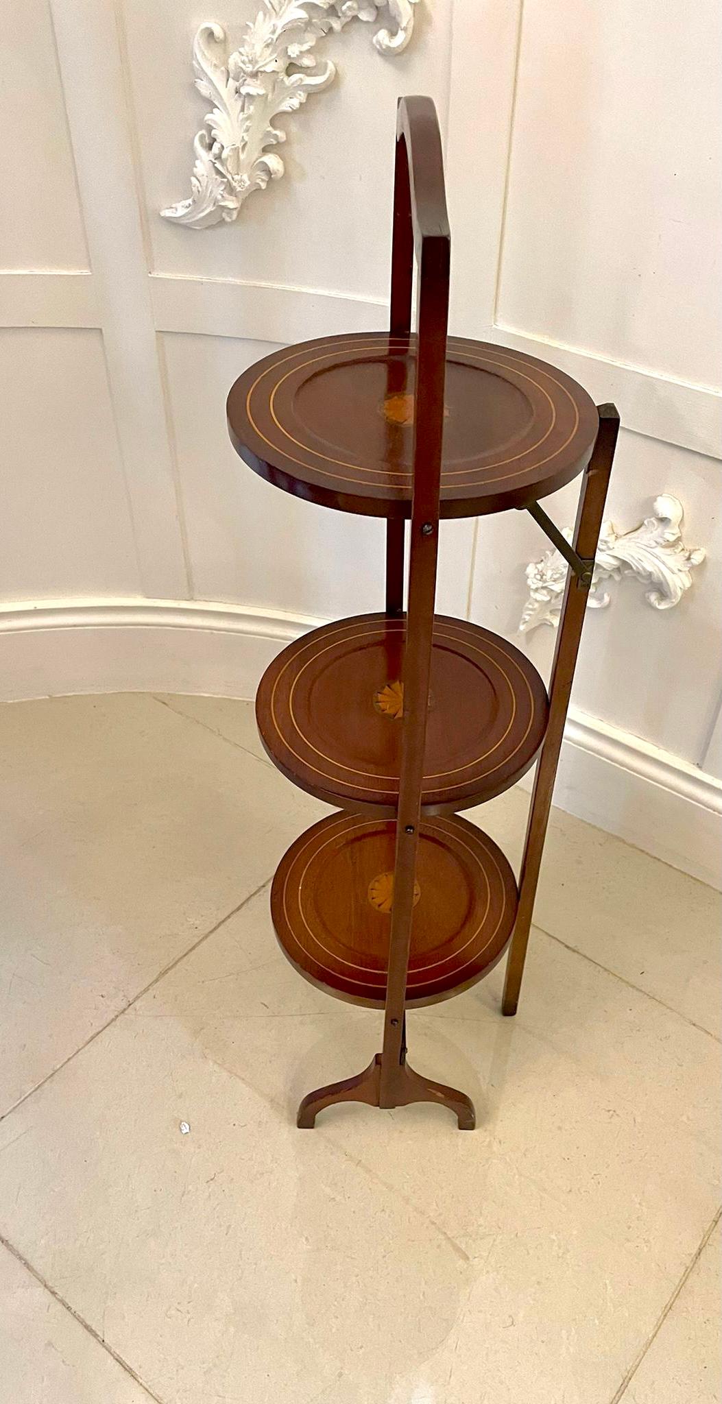 Antique Edwardian Mahogany Inlaid Folding Cake Stand For Sale 1