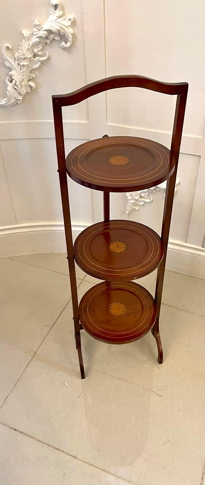 Antique Edwardian Mahogany Inlaid Folding Cake Stand For Sale 2