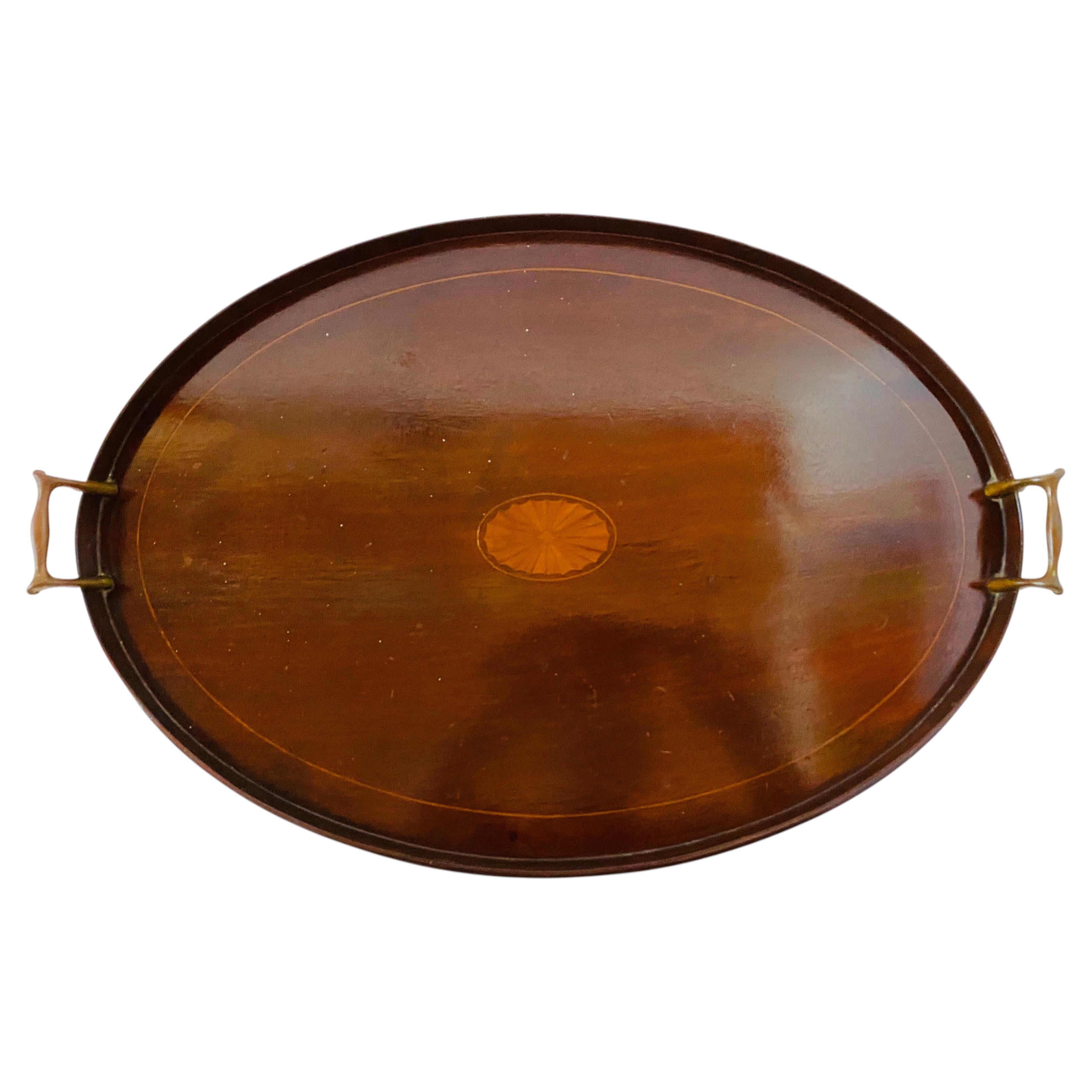 Antique Edwardian Mahogany Inlaid Serving Tray
