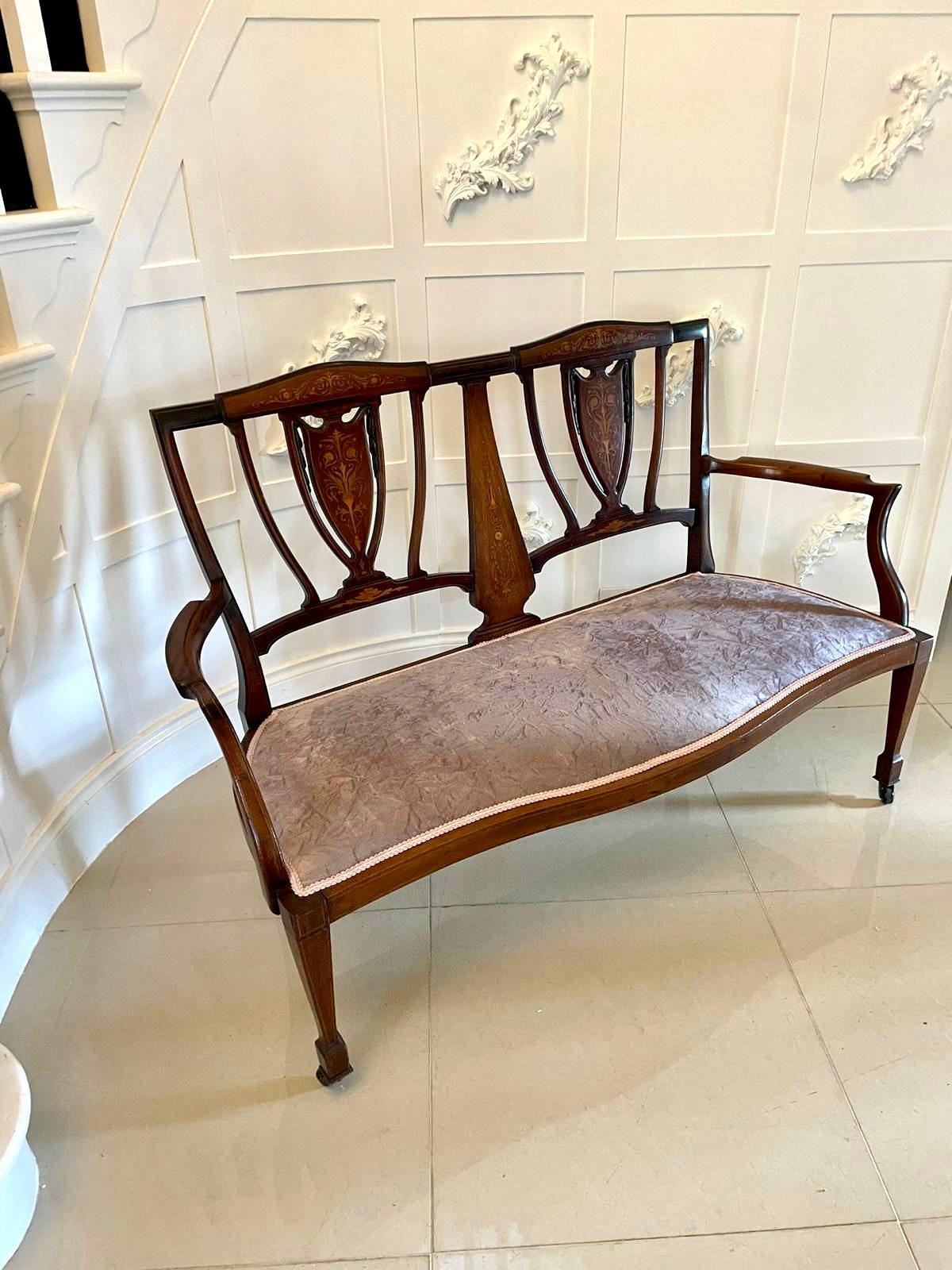 English Antique Edwardian Mahogany Inlaid Sofa For Sale