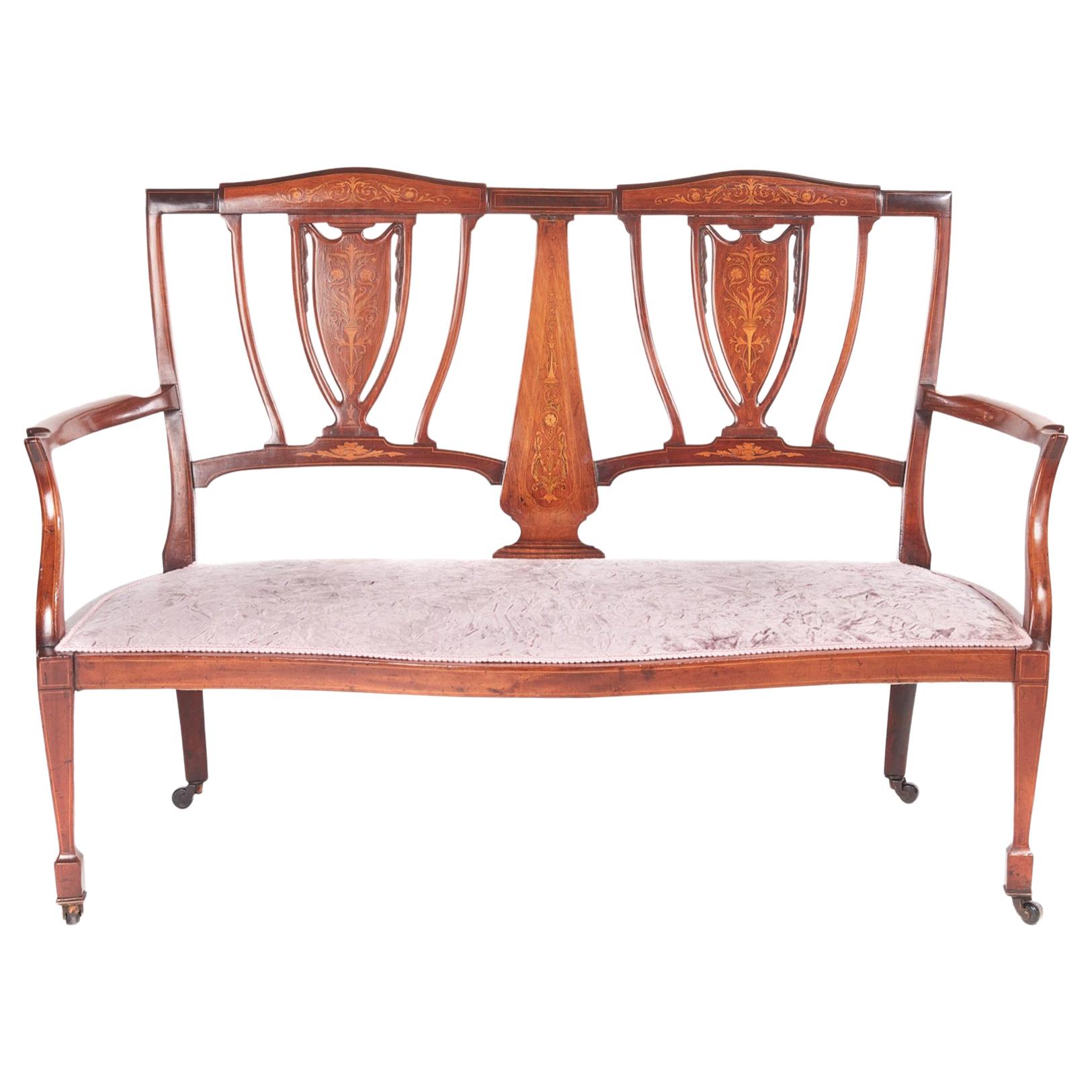 Antique Edwardian Mahogany Inlaid Sofa For Sale