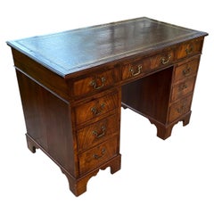 Antique Edwardian Mahogany Kneehole Desk with Leather Top