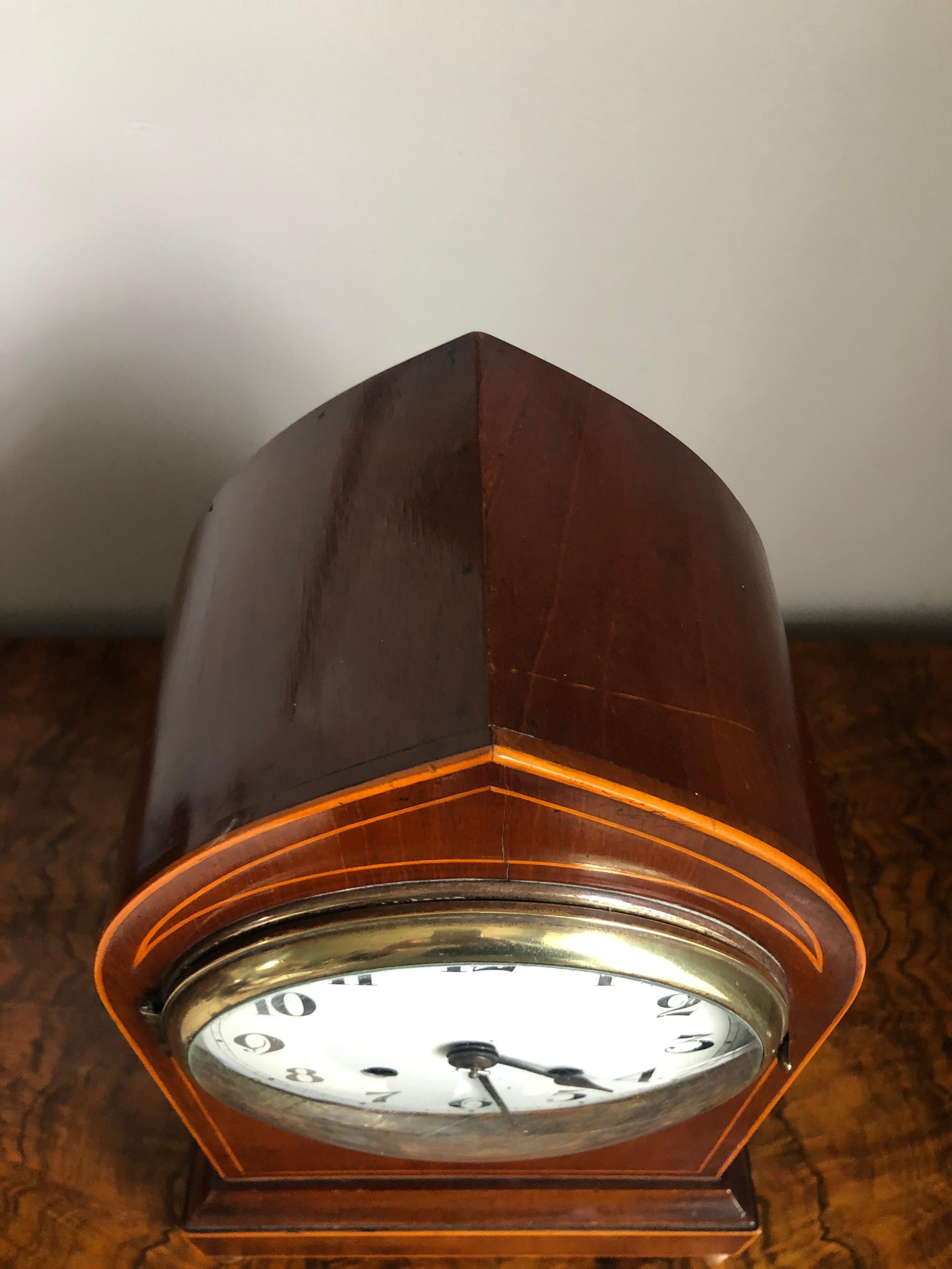Antique Edwardian Mahogany Lancet Top Mantel Clock For Sale 1