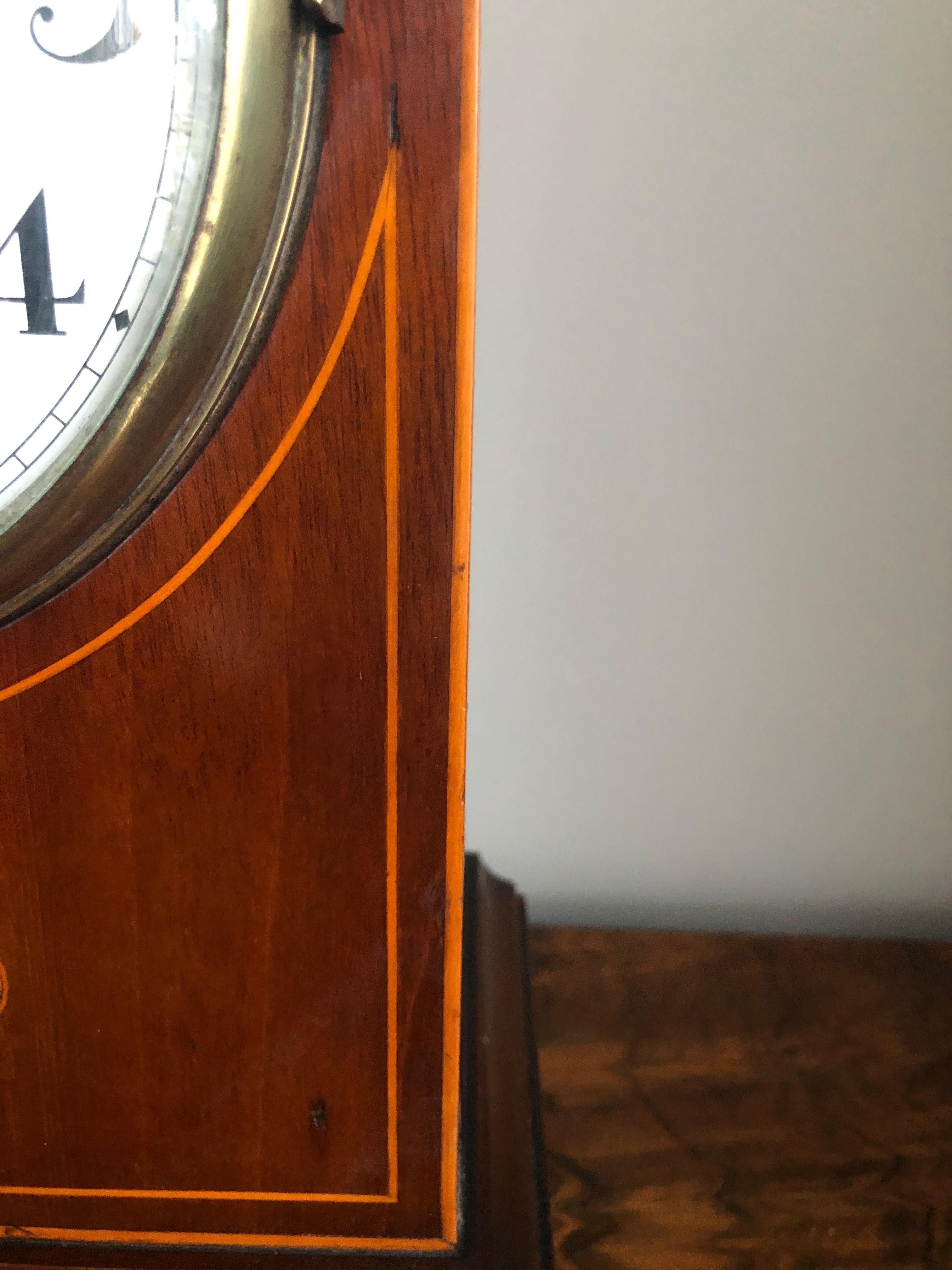 English Antique Edwardian Mahogany Lancet Top Mantel Clock For Sale