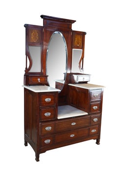Antique Edwardian Mahogany Marble Top Drop Center Dressing Table Vanity 46"