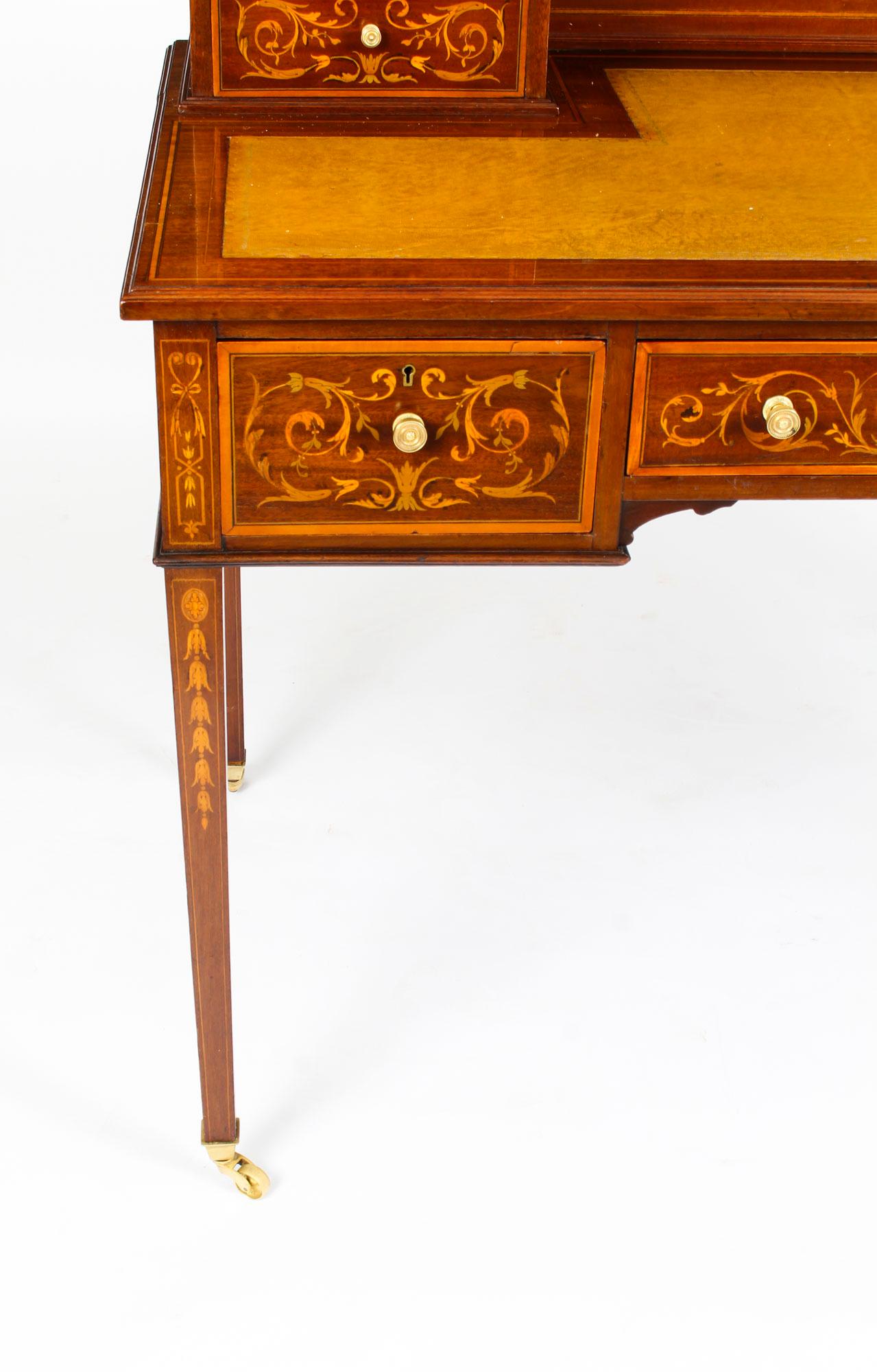Antique Edwardian Mahogany and Marquetry Writing Table Desk, Early 20th Century 4