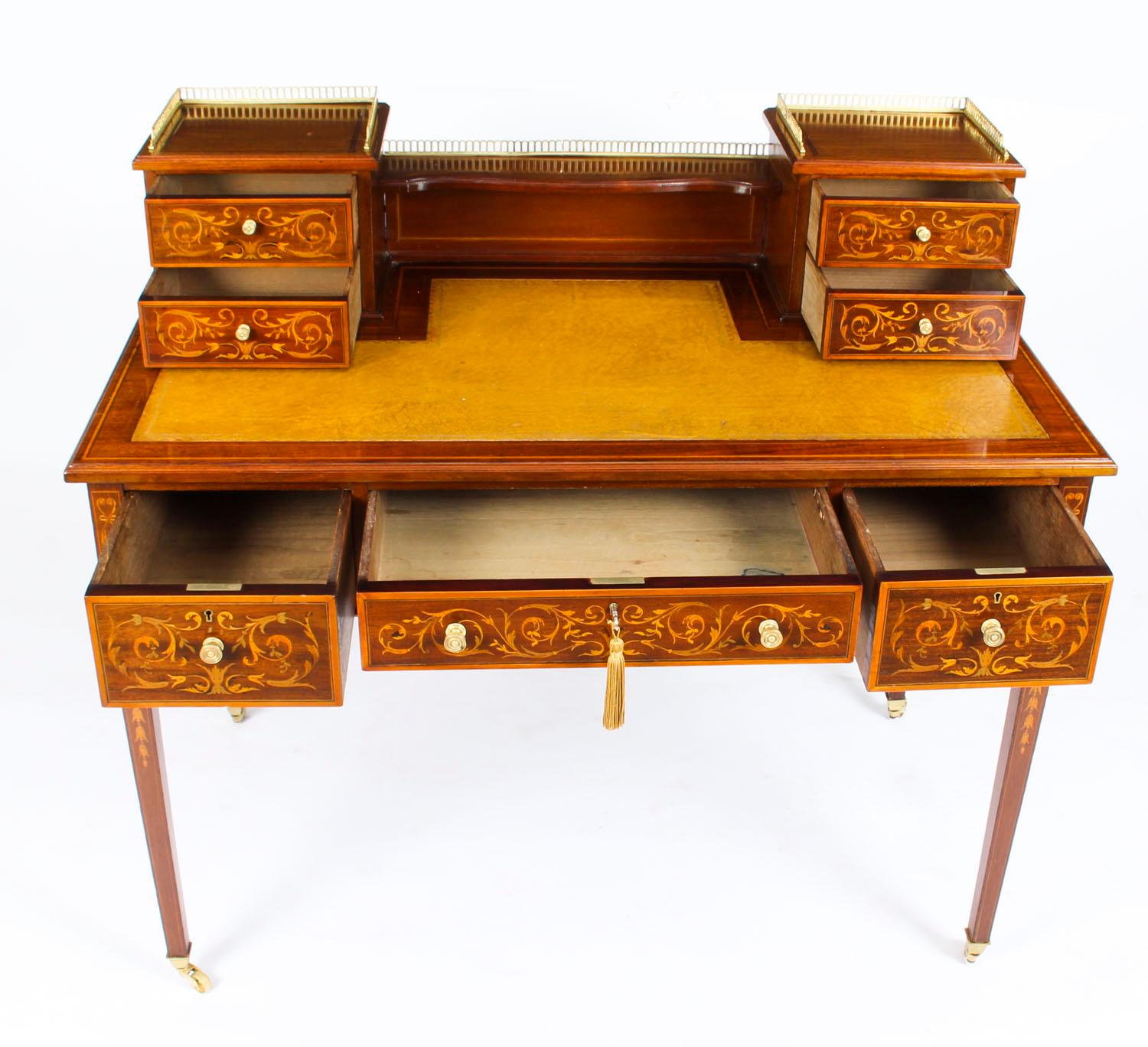Antique Edwardian Mahogany and Marquetry Writing Table Desk, Early 20th Century 5