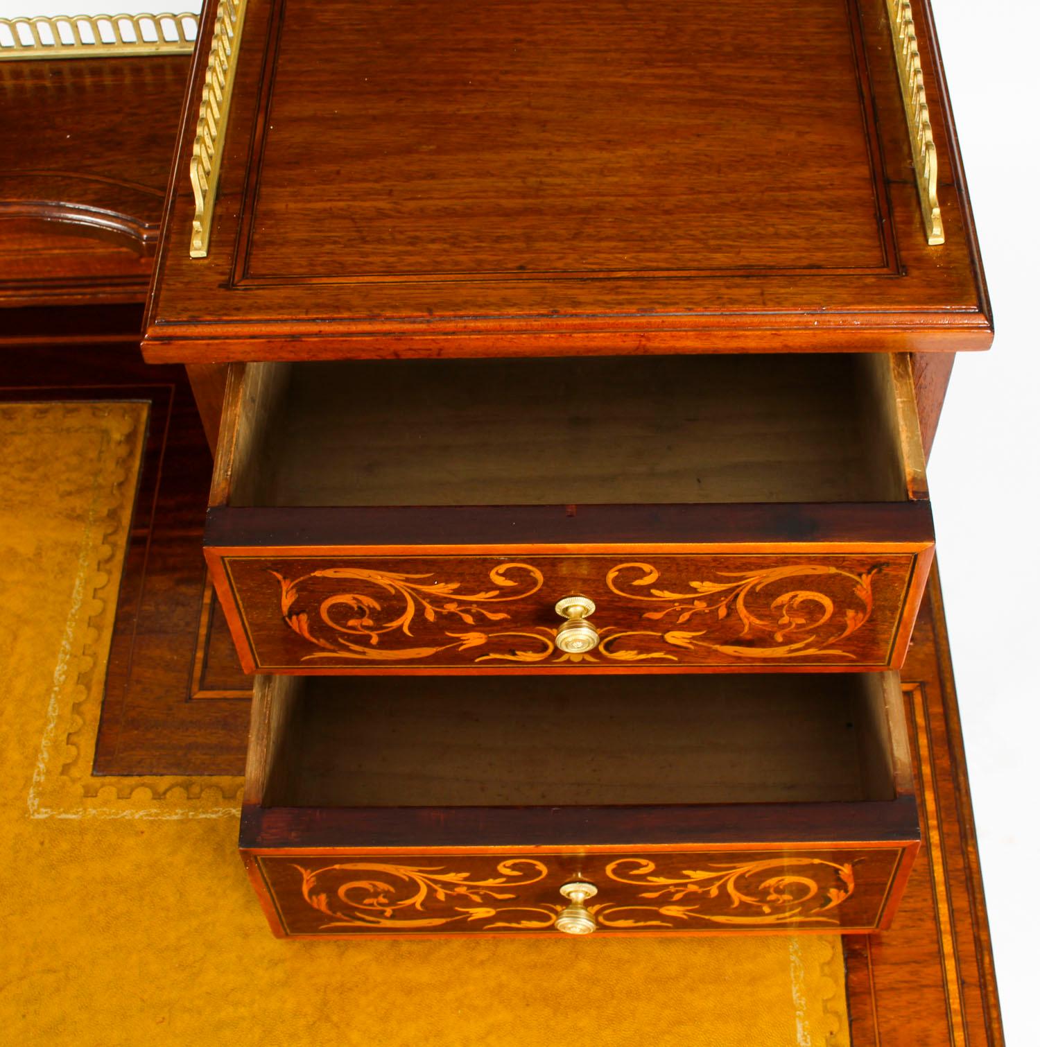 Antique Edwardian Mahogany and Marquetry Writing Table Desk, Early 20th Century 9