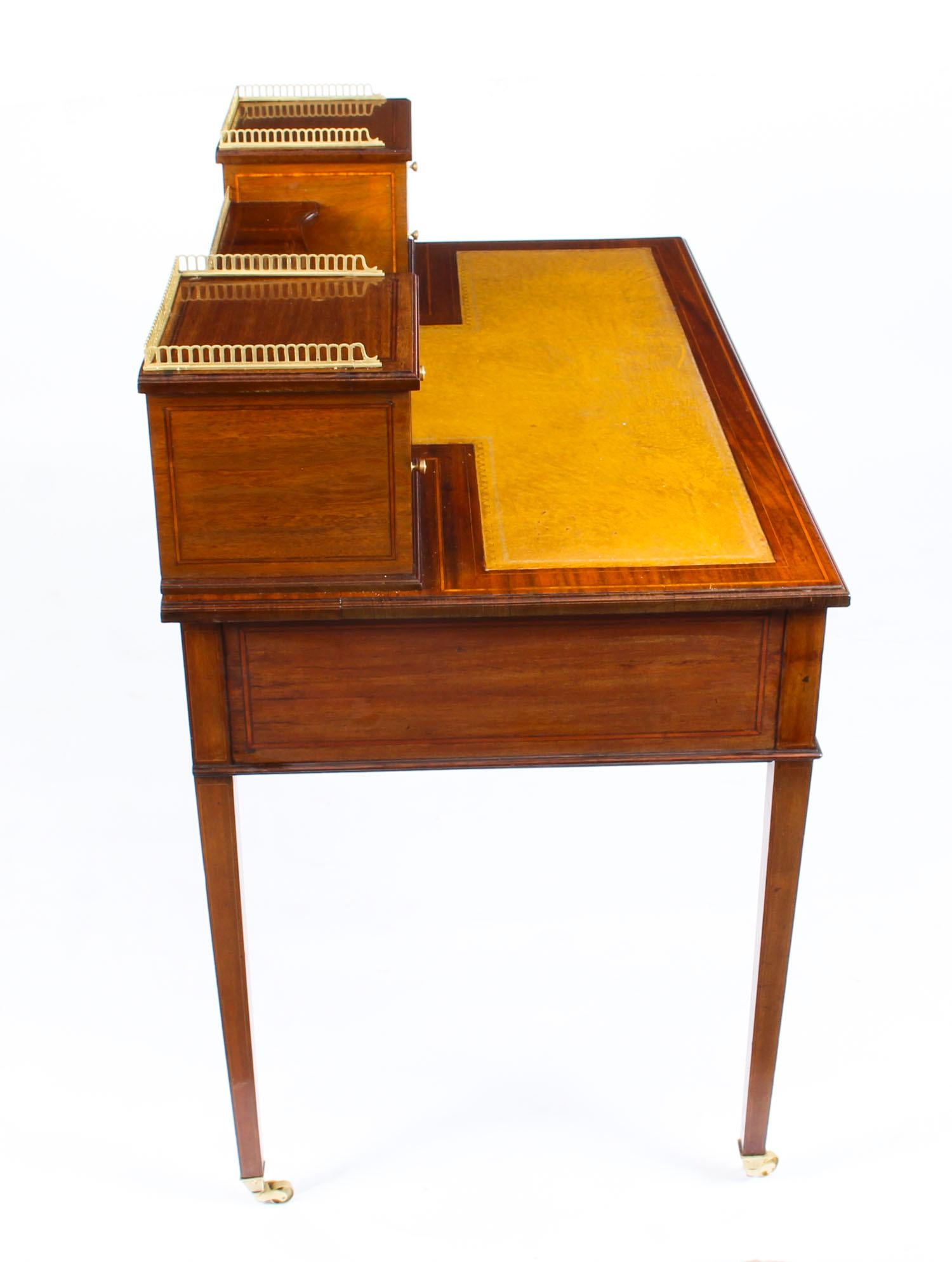 Antique Edwardian Mahogany and Marquetry Writing Table Desk, Early 20th Century 11