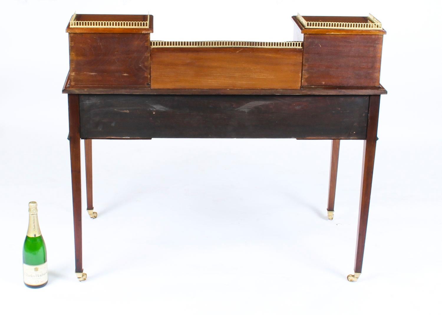 Antique Edwardian Mahogany and Marquetry Writing Table Desk, Early 20th Century 12
