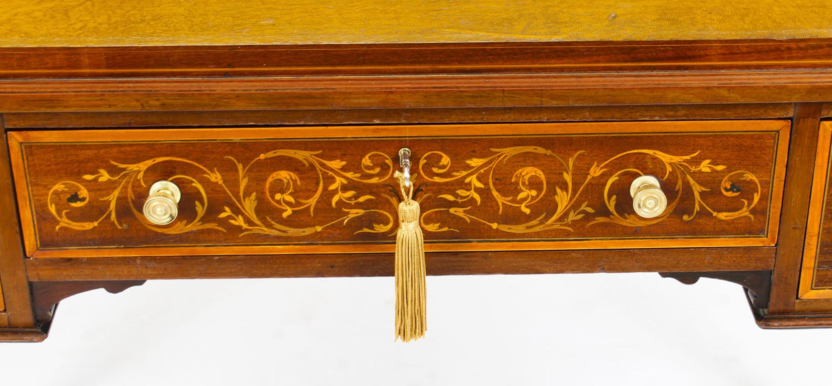 Antique Edwardian Mahogany and Marquetry Writing Table Desk, Early 20th Century 1