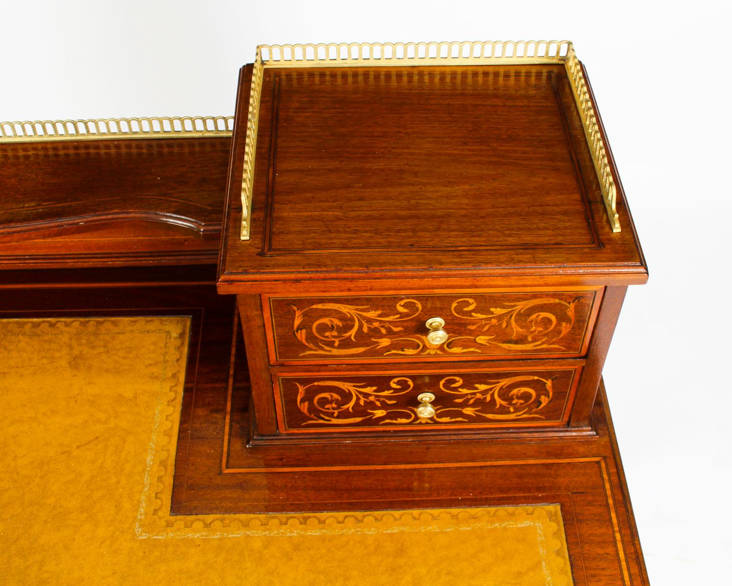 Antique Edwardian Mahogany and Marquetry Writing Table Desk, Early 20th Century 2