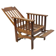 Antique Edwardian Mahogany Mechanical Reclining Slatted Morris Lounge Arm Chair