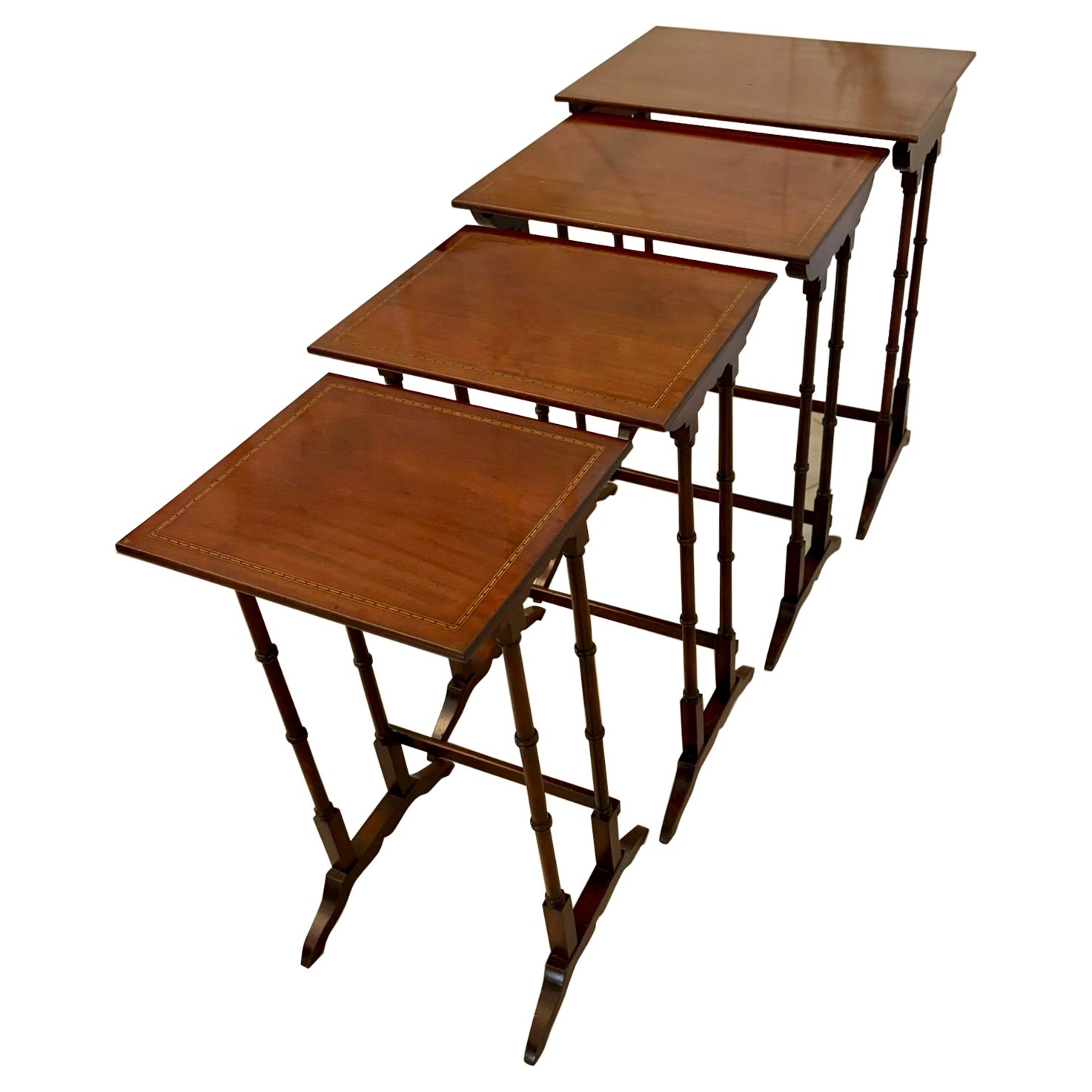 Antique Edwardian Mahogany Quartetto Nest of Tables with Satinwood Inlay