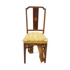 Silla auxiliar antigua eduardiana de caoba con incrustaciones de lápiz y molinete