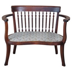 Antique Edwardian Mahogany Spindled Barrel Back Kidney Shaped Floral Seat Settee