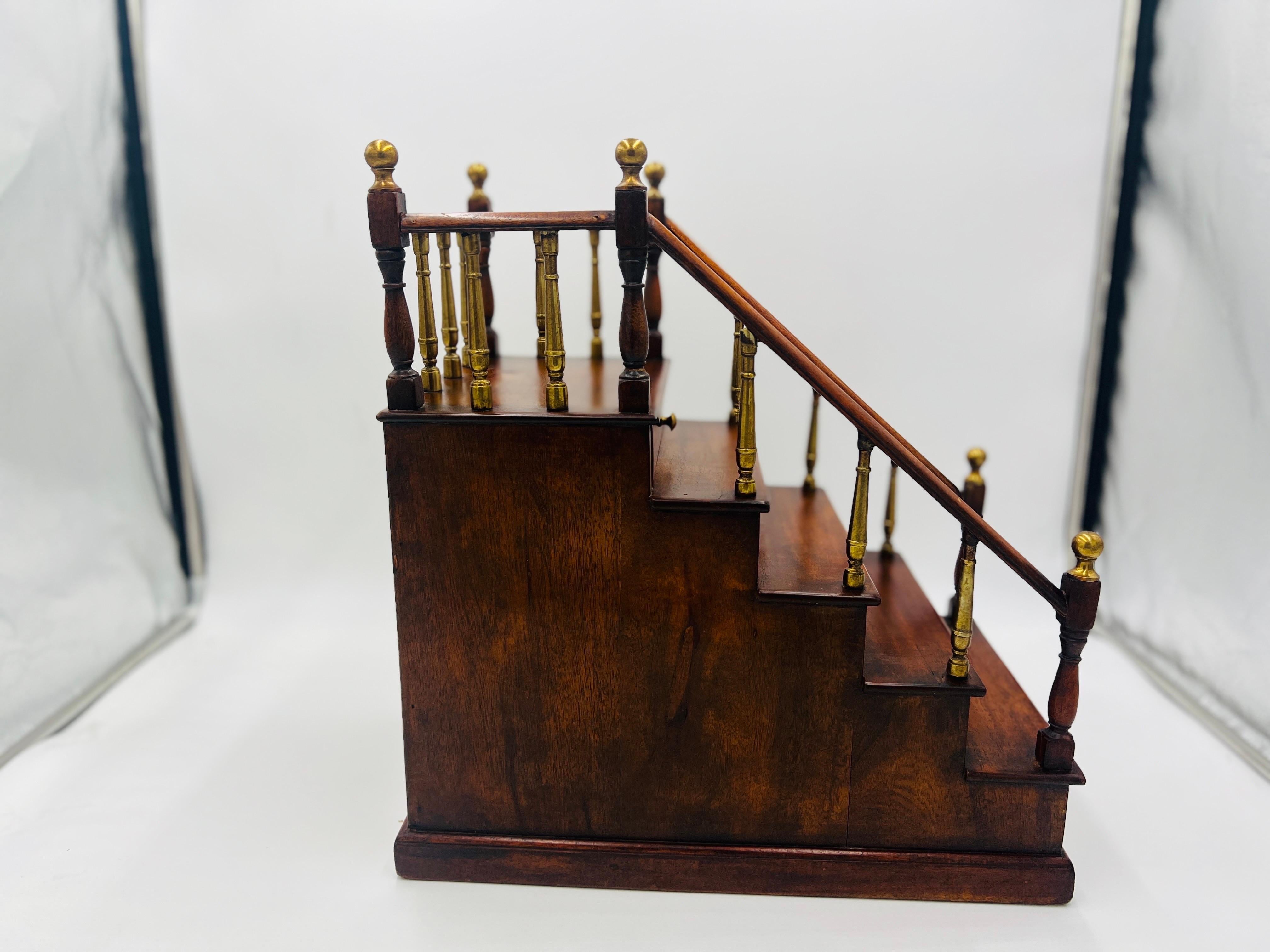 Antique Edwardian Mahogany Staircase Model with Brass Finial Newel Posts For Sale 3