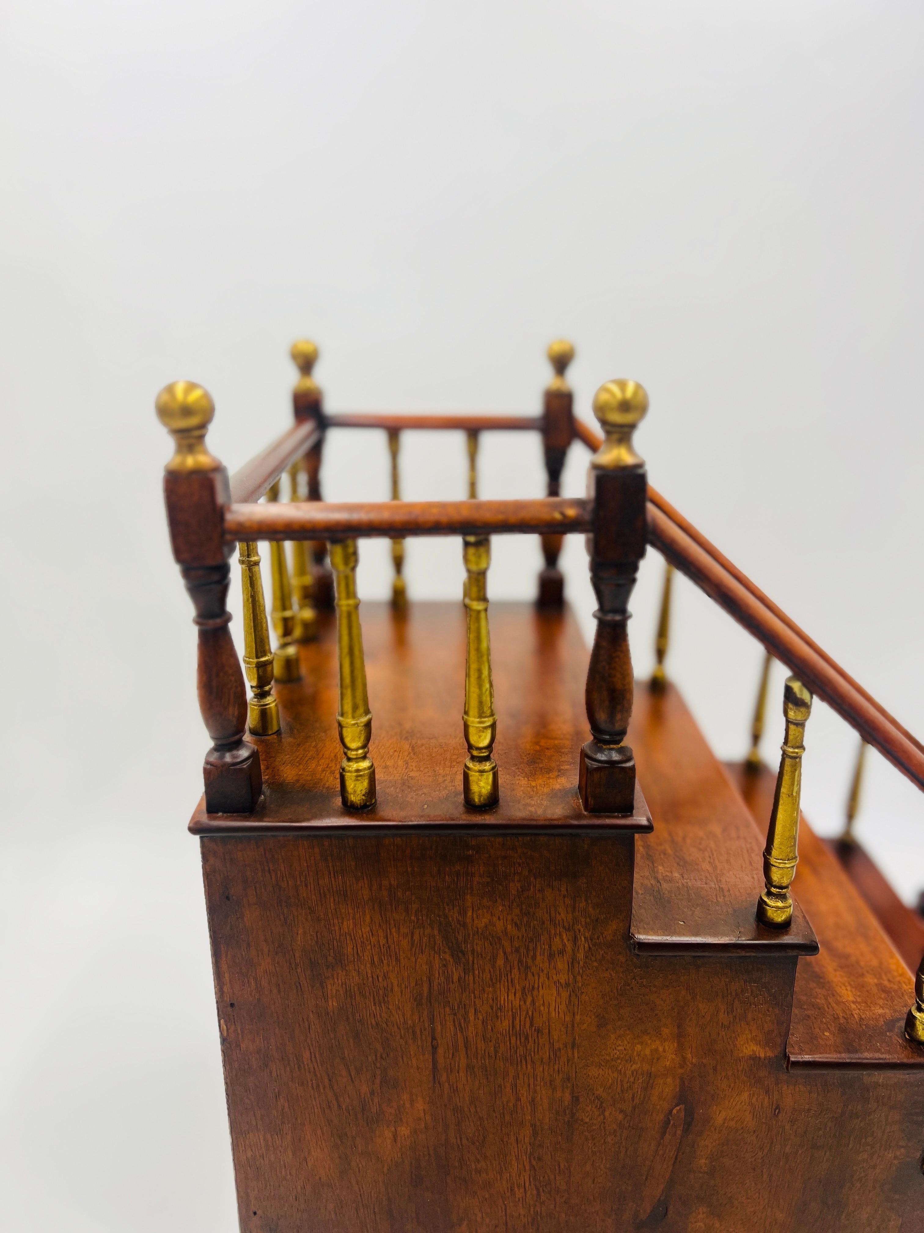 Antique Edwardian Mahogany Staircase Model with Brass Finial Newel Posts For Sale 4