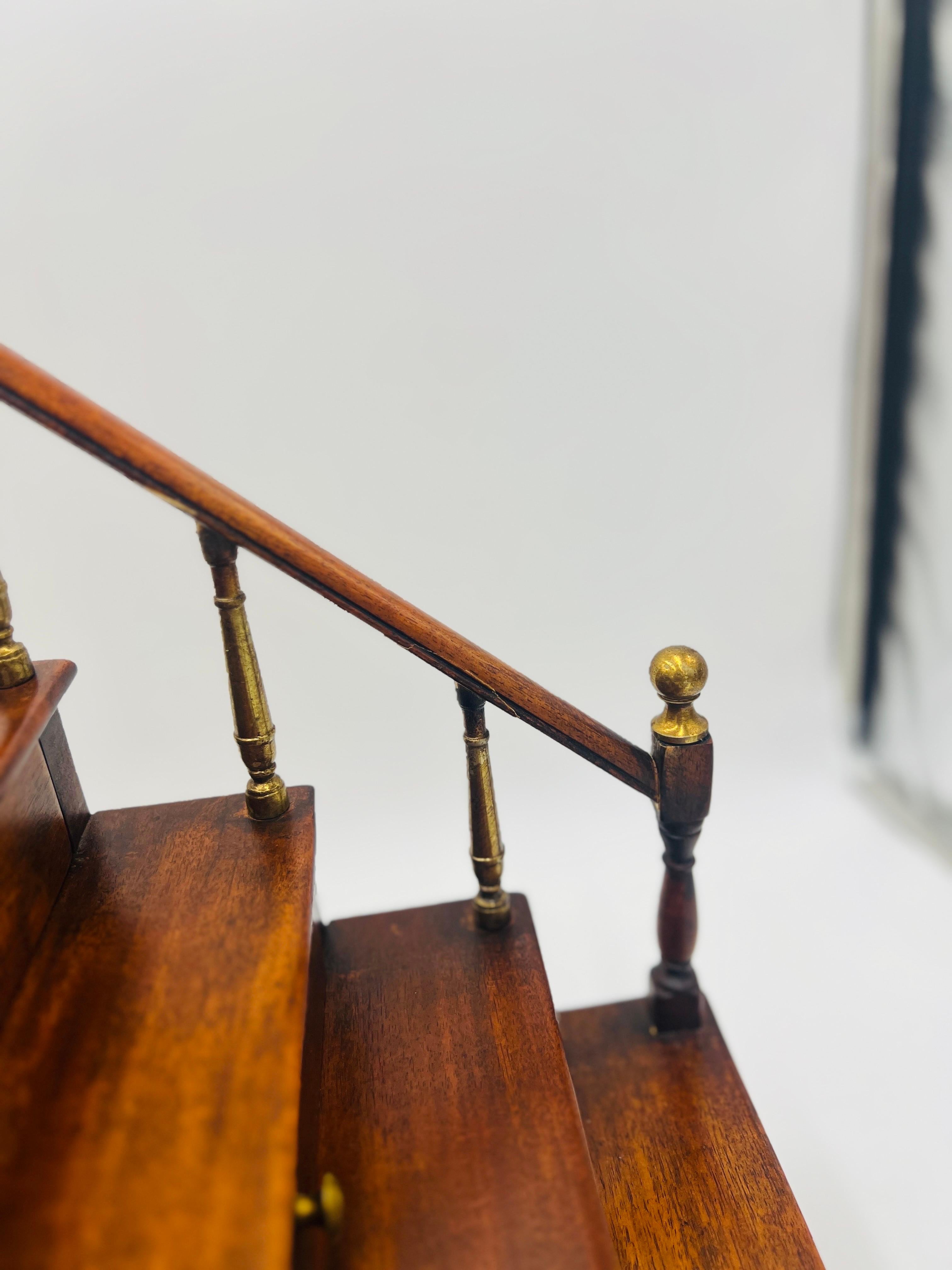 Antique Edwardian Mahogany Staircase Model with Brass Finial Newel Posts For Sale 6