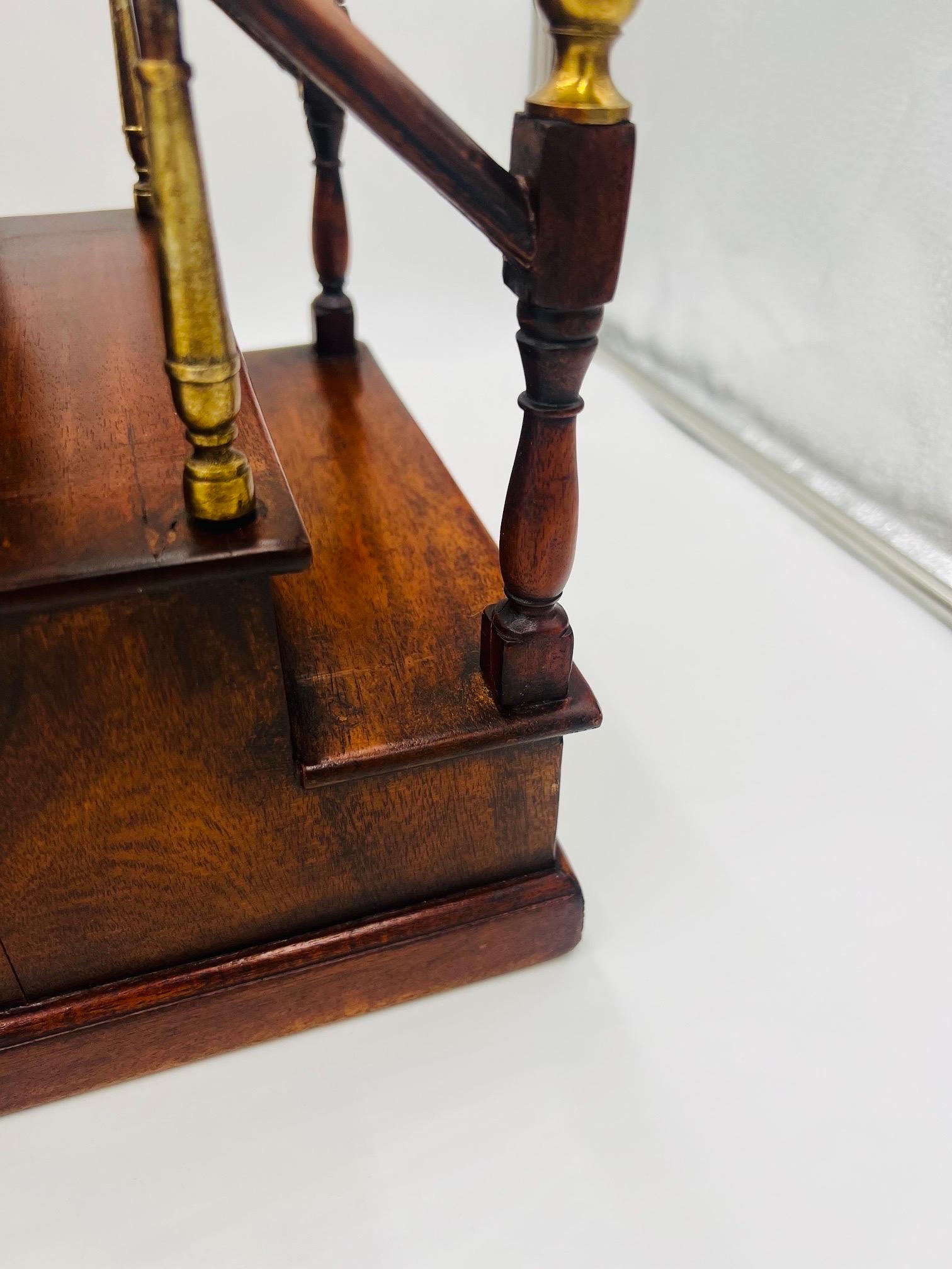 Antique Edwardian Mahogany Staircase Model with Brass Finial Newel Posts For Sale 7