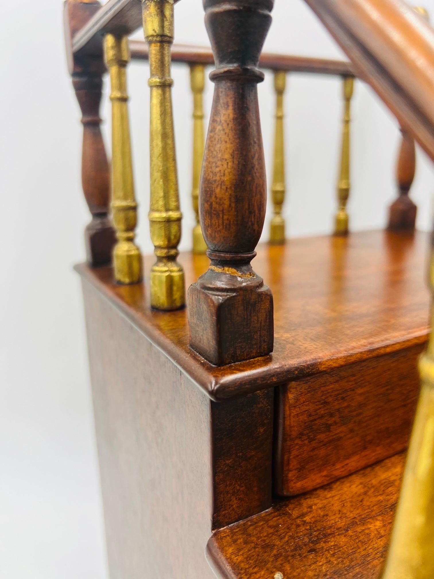 Antique Edwardian Mahogany Staircase Model with Brass Finial Newel Posts For Sale 11