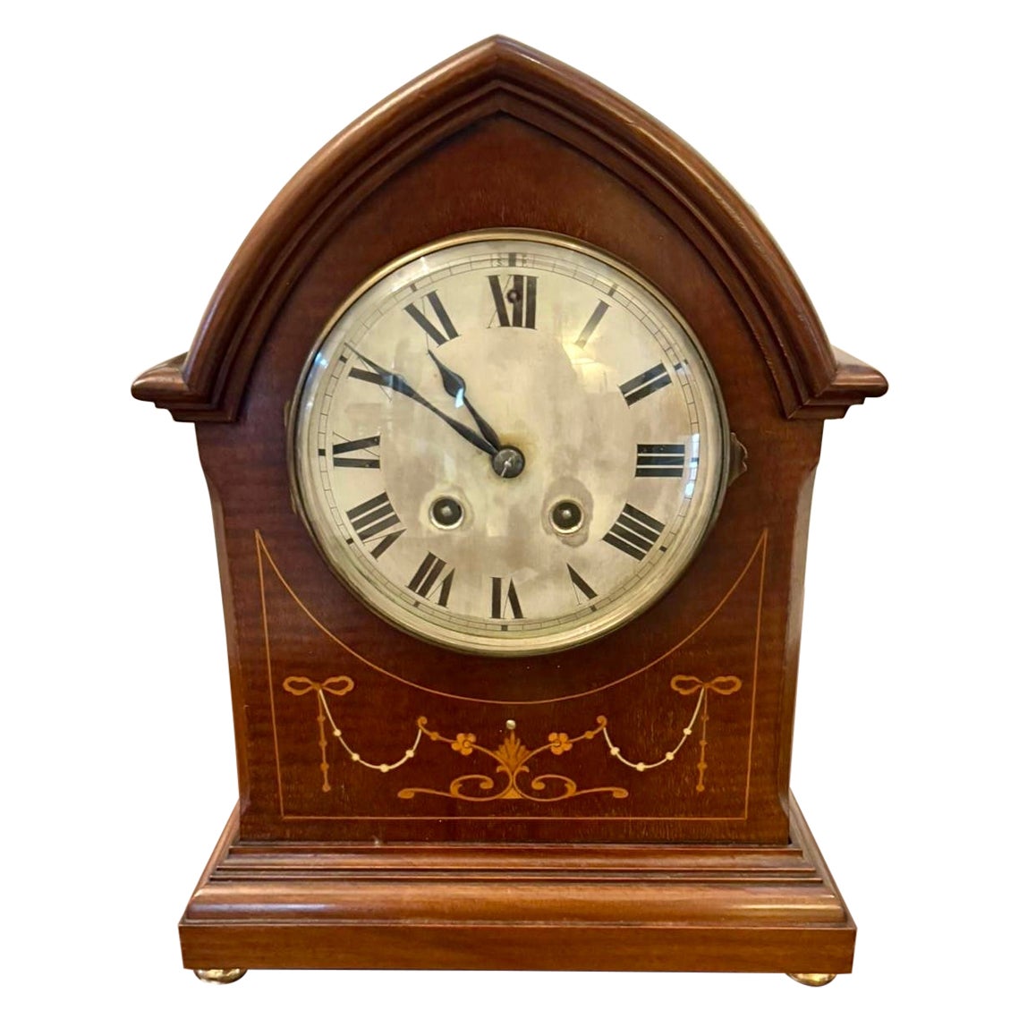 Antique Edwardian Mahogany Striking Mantel Clock in vendita
