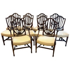 Antique Edwardian Maple & Co Mahogany Shield Back Dining Chairs Set of 10