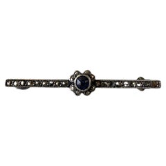Antique Edwardian Marcasite & Blue Glass Bar Brooch, Circa 1900