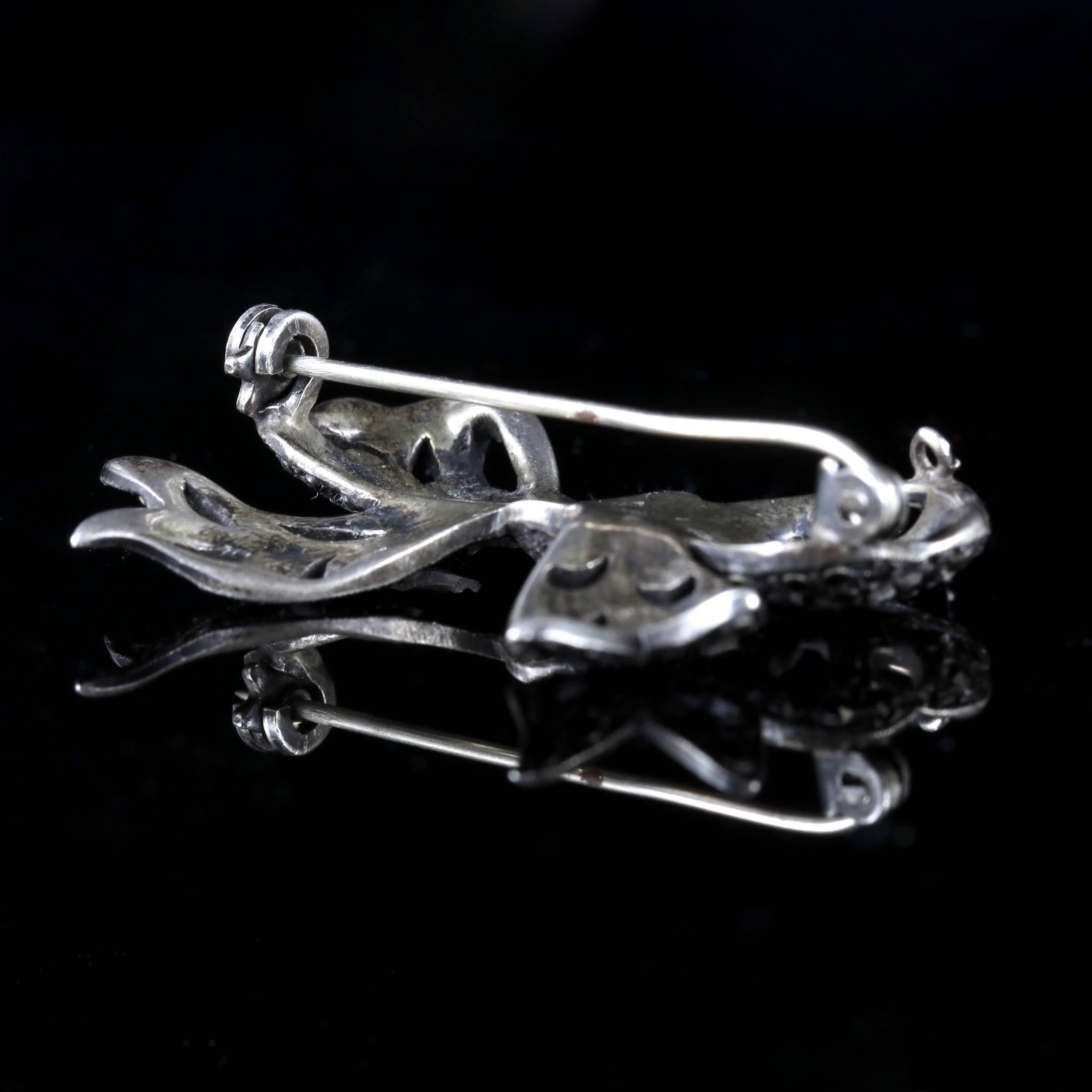 Antique Edwardian Marcasite Bow Brooch Silver, circa 1910 For Sale 1