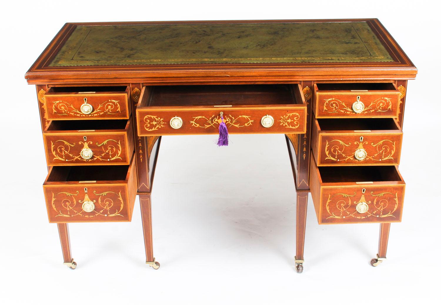 Antique Edwardian Marquetry Inlaid Desk Writing Table, 19th Century 4