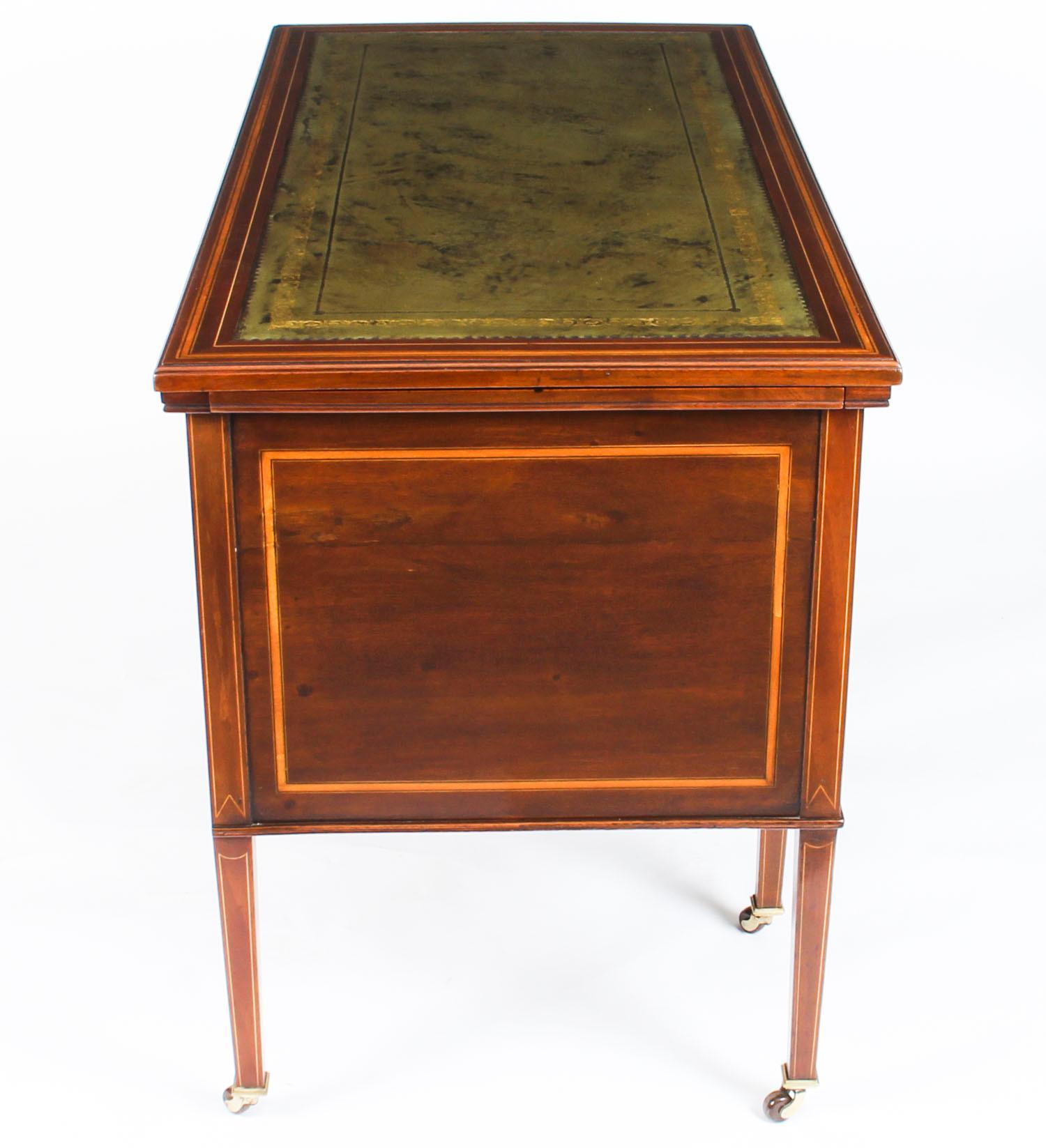 Antique Edwardian Marquetry Inlaid Desk Writing Table, 19th Century 8