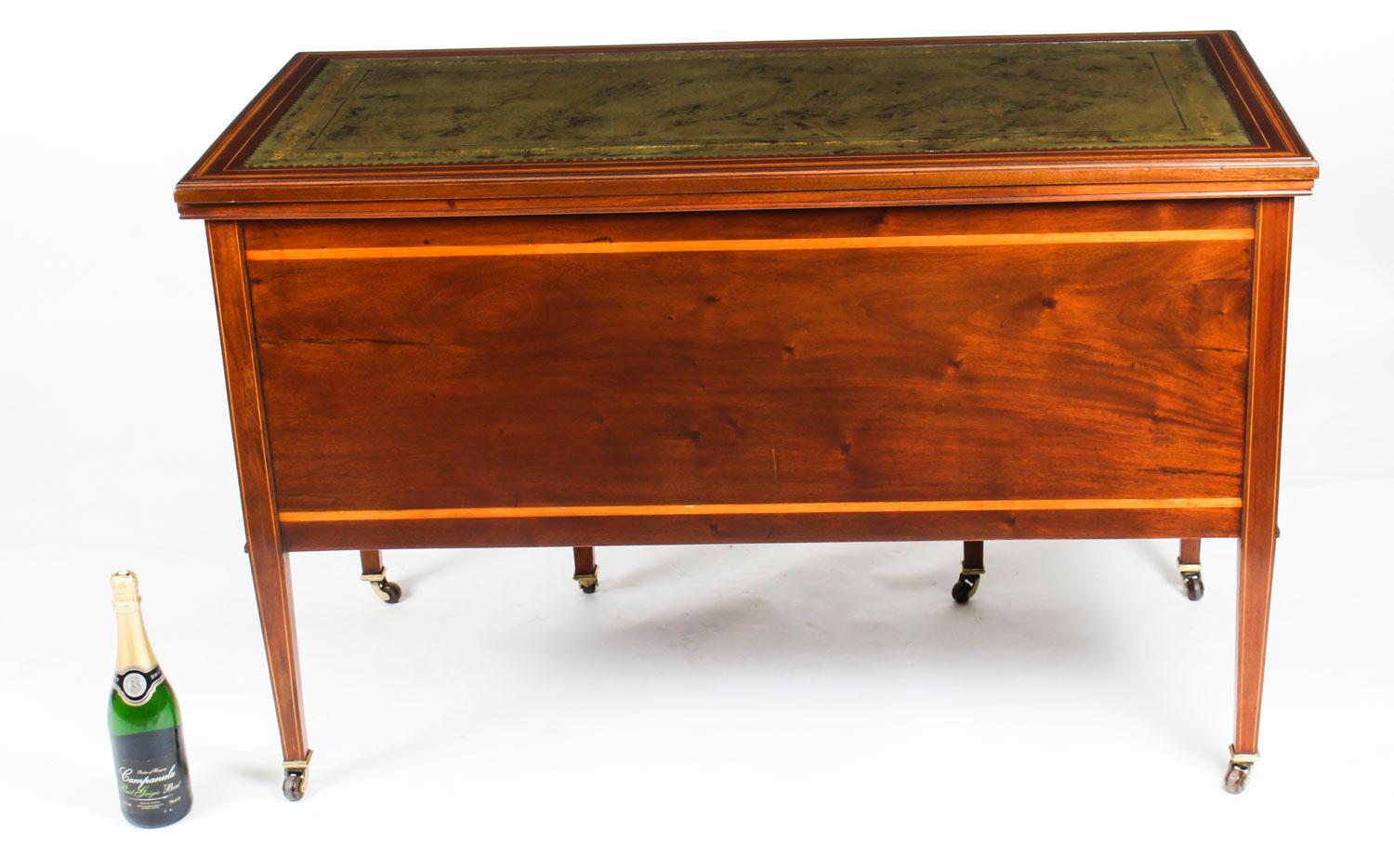 Antique Edwardian Marquetry Inlaid Desk Writing Table, 19th Century 9