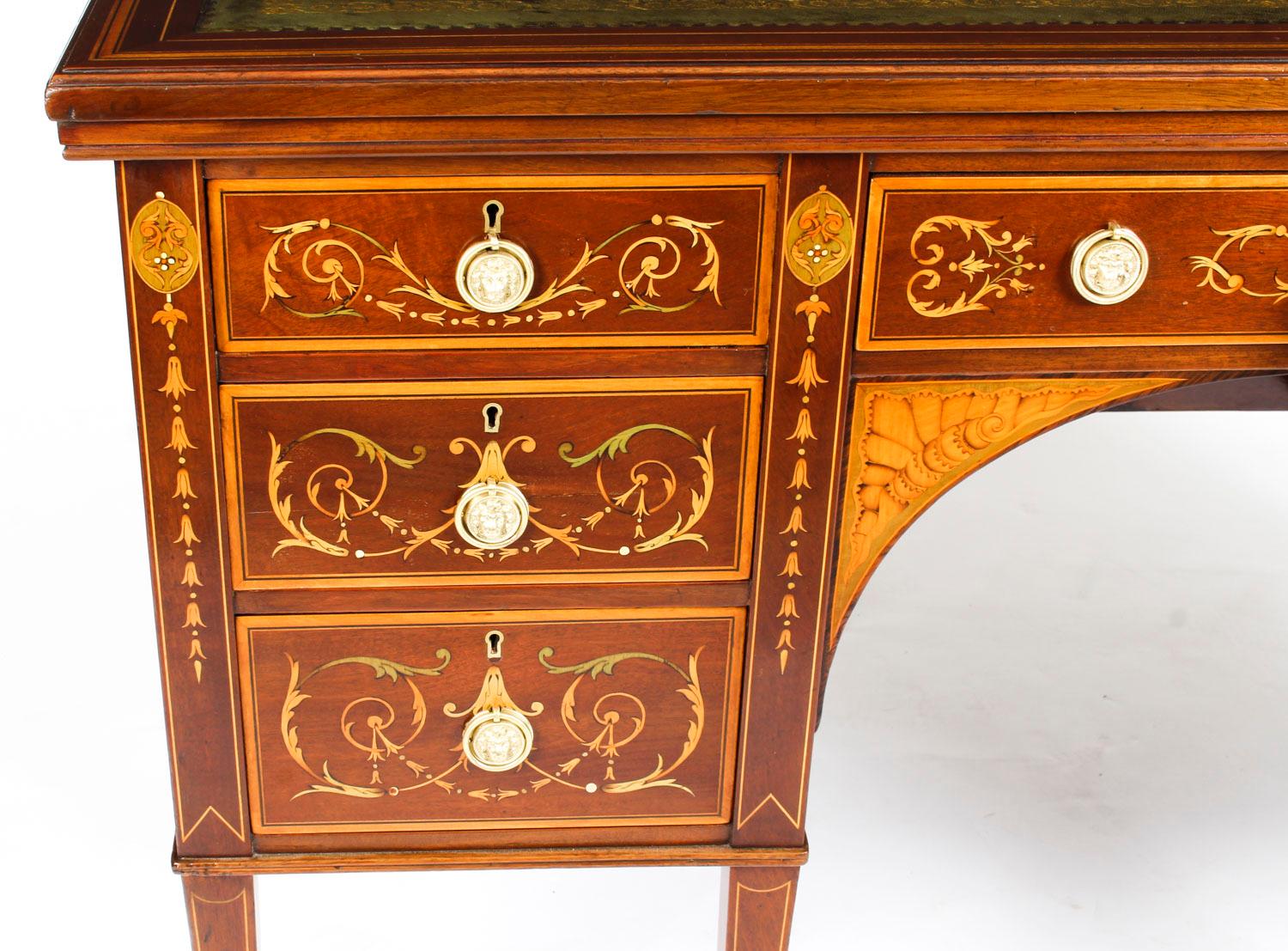 Antique Edwardian Marquetry Inlaid Desk Writing Table, 19th Century 2