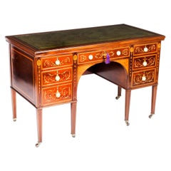 Used Edwardian Marquetry Inlaid Desk Writing Table, 19th Century