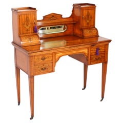 Used Edwardian Marquetry Inlaid Satinwood Writing Table Desk Early 20th C