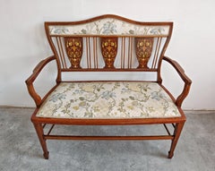 Antique Edwardian Marquetry Inlaid Two-Seater Settee in mahogany, England 1900s