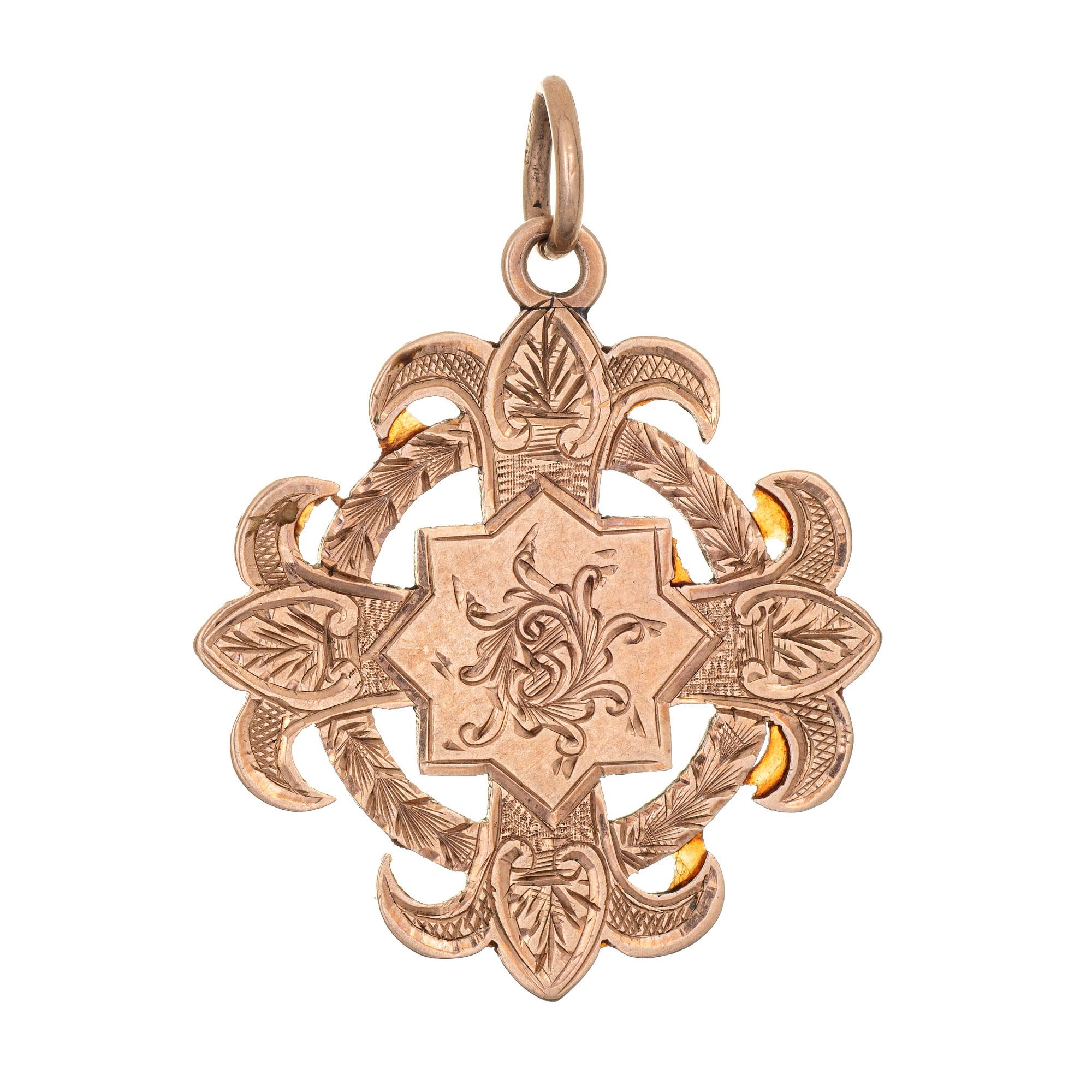 Antique Edwardian Medallion 9k Rose Gold Pendant Vintage Fine Jewelry Fob 1906 In Good Condition In Torrance, CA