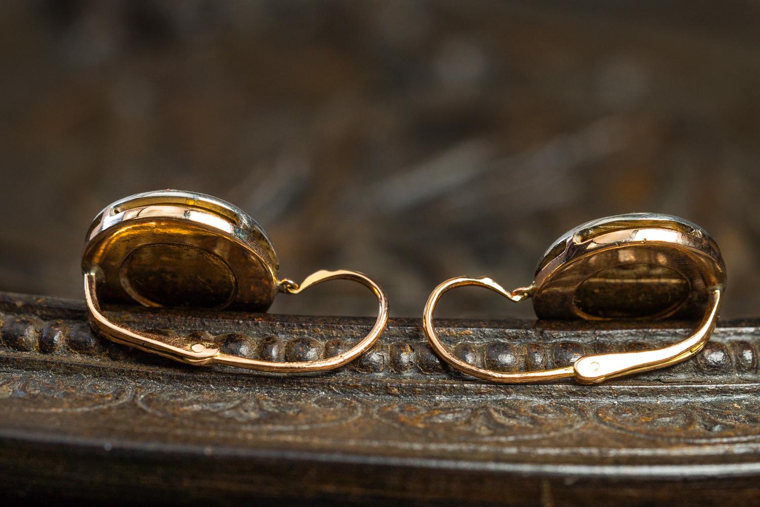 Women's Antique Edwardian Micro Mosaic Pair of Doves Drop Earrings, Gold Dove Earrings