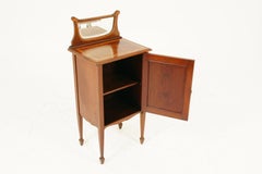 Antique Edwardian Mirror Back Inlaid Nightstand, Bedside, Lamp Table 1900, B1735