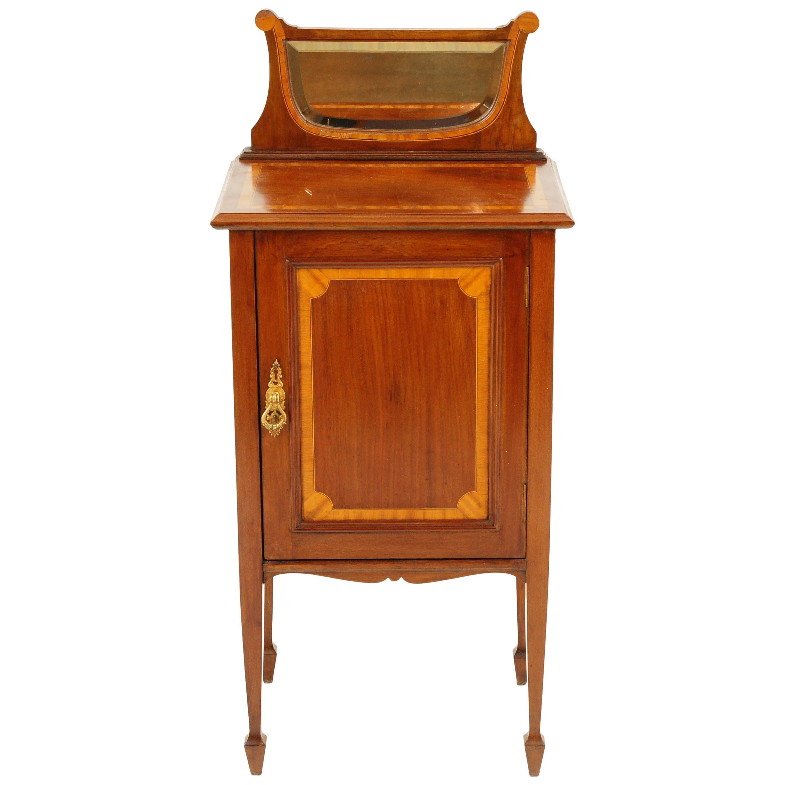 Antique Edwardian Mirror Back Inlaid Nightstand, Bedside, Lamp Table 1900, B1735