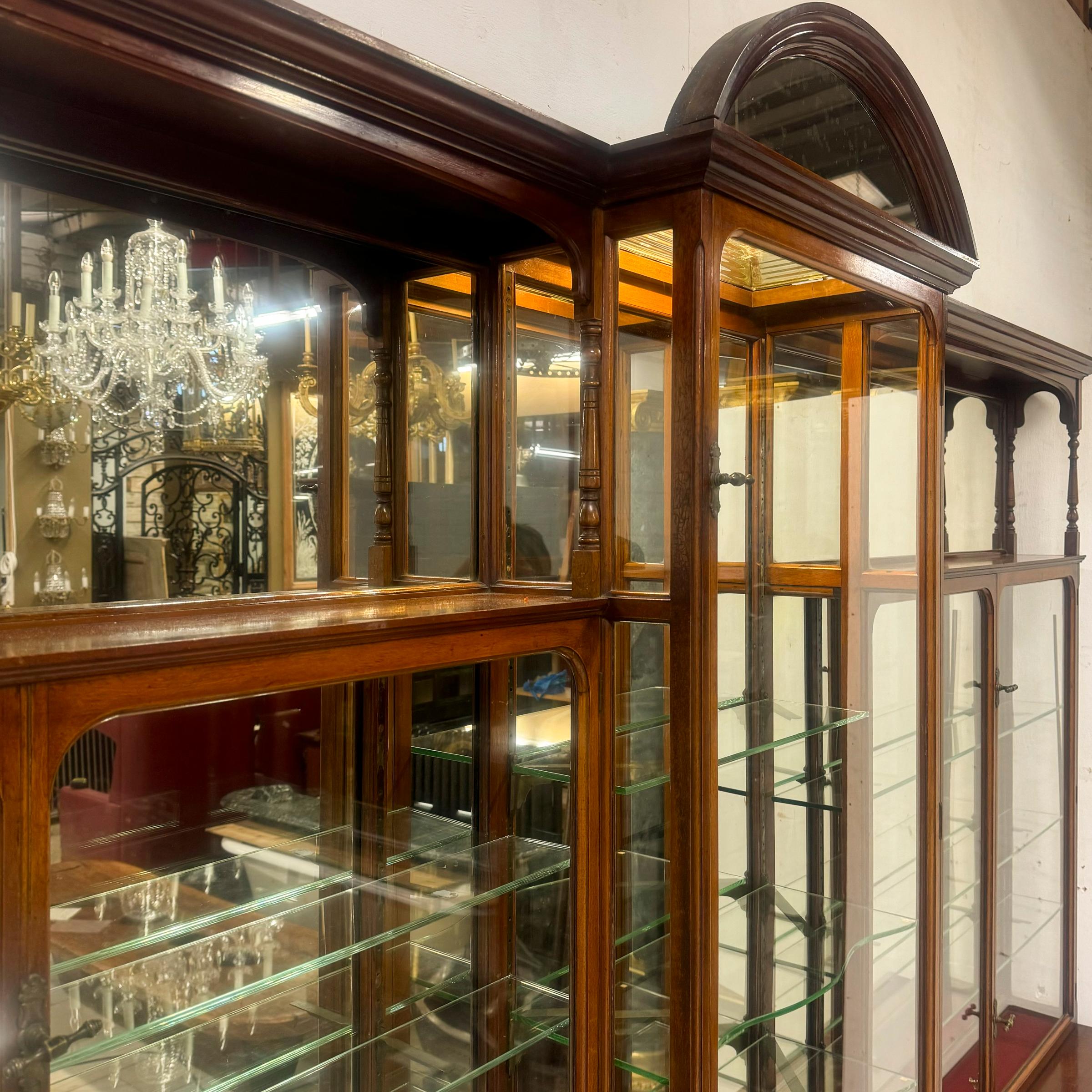 Antigua vitrina de tienda eduardiana con espejo en venta 6