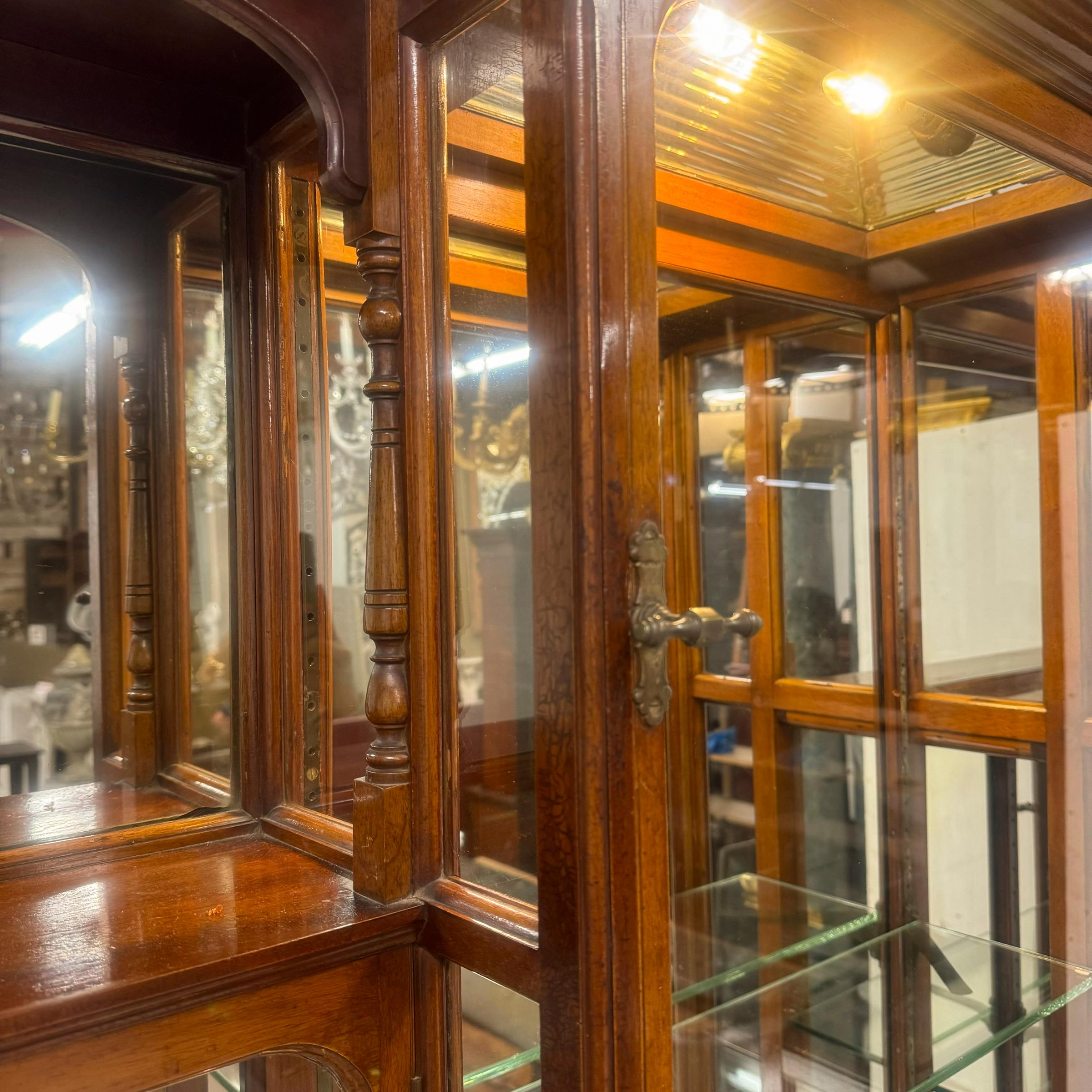 Antigua vitrina de tienda eduardiana con espejo en venta 8