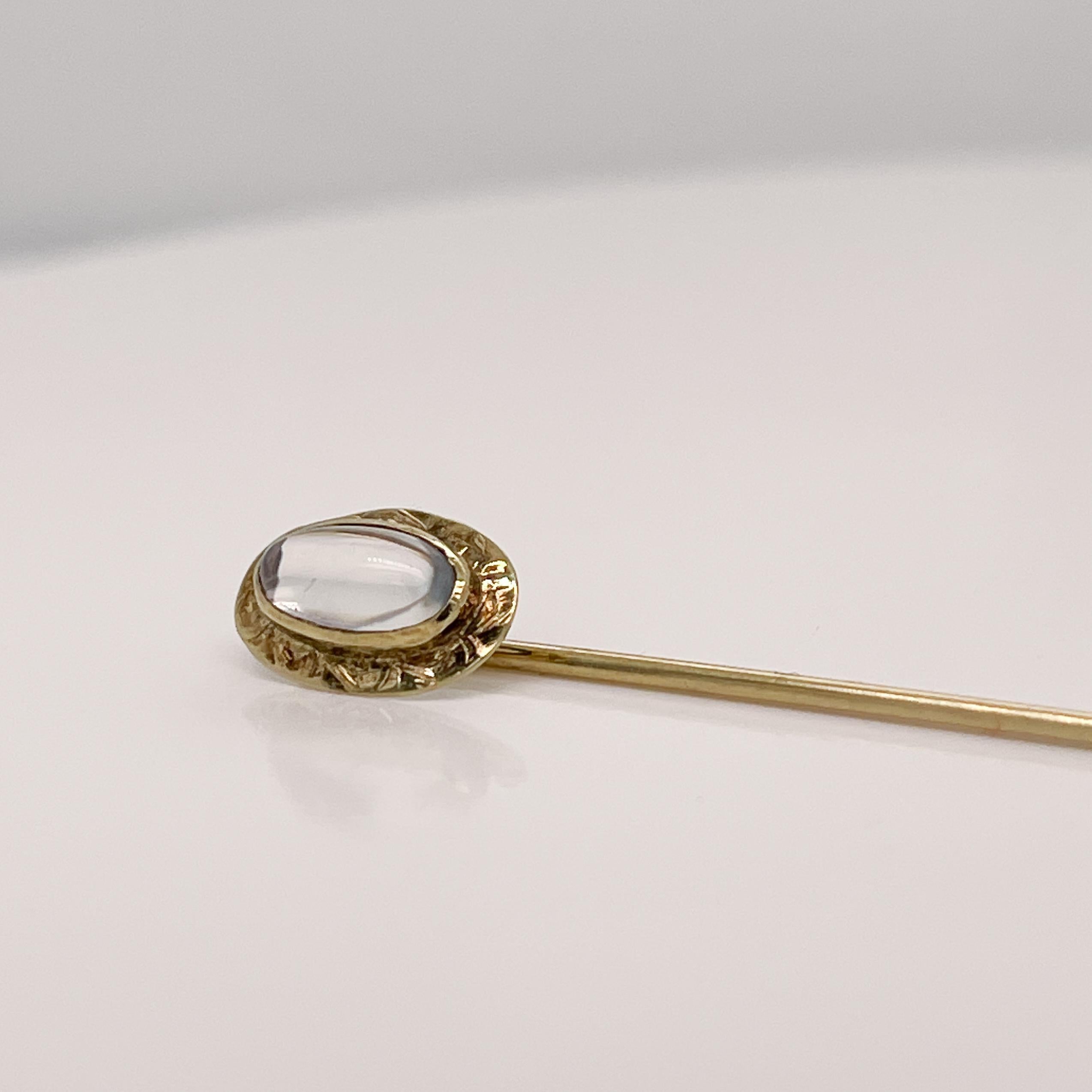 Women's or Men's Antique Edwardian Moonstone Cabochon & Gold Stick Pin  For Sale