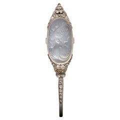 Antique Edwardian Moonstone Cameo and Diamond Brooch, Circa 1910