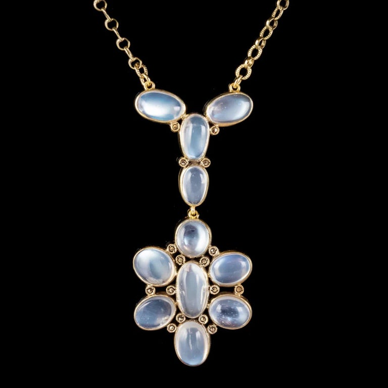 Antique Edwardian Moonstone Lavaliere Pendant Necklace Silver Gold Gilt ...