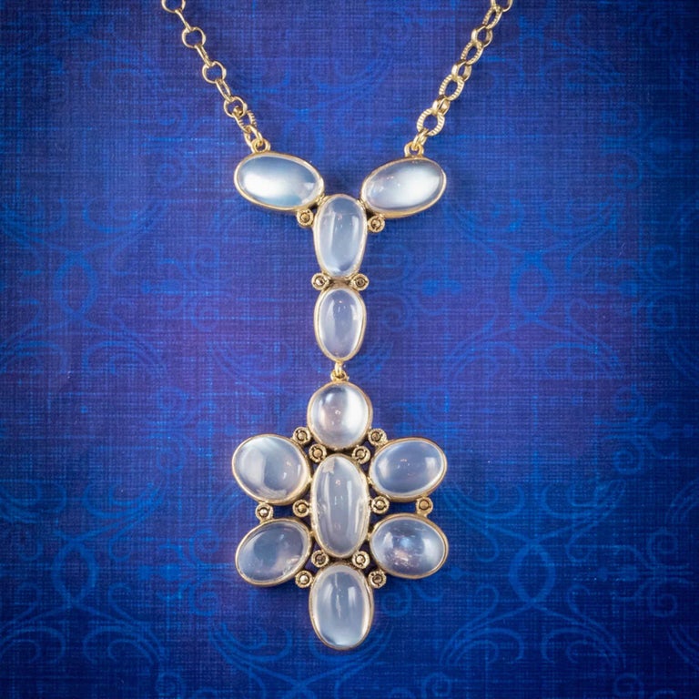Antique Edwardian Moonstone Lavaliere Pendant Necklace Silver Gold Gilt ...