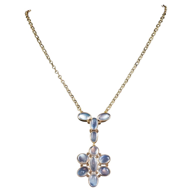 Antique Edwardian Moonstone Lavaliere Pendant Necklace Silver Gold Gilt ...