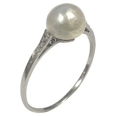 Antique Edwardian Natural Pearl Diamond and Platinum Ring